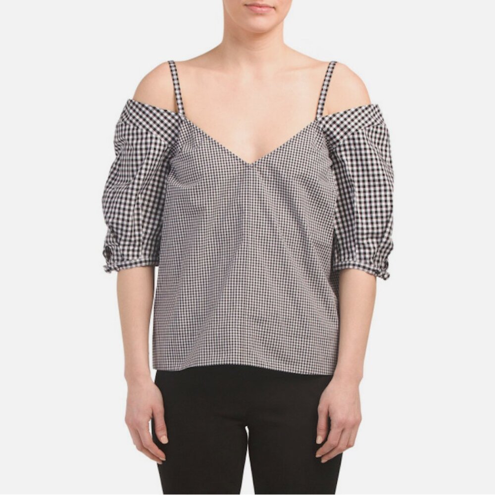 10 Crosby Derek Lam Gingham Cold Shoulder Top
